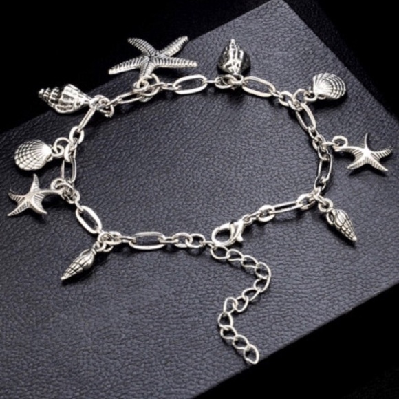 🏖NWOT Silver Starfish & Seashell Charm Anklet🏖 - Picture 5 of 8